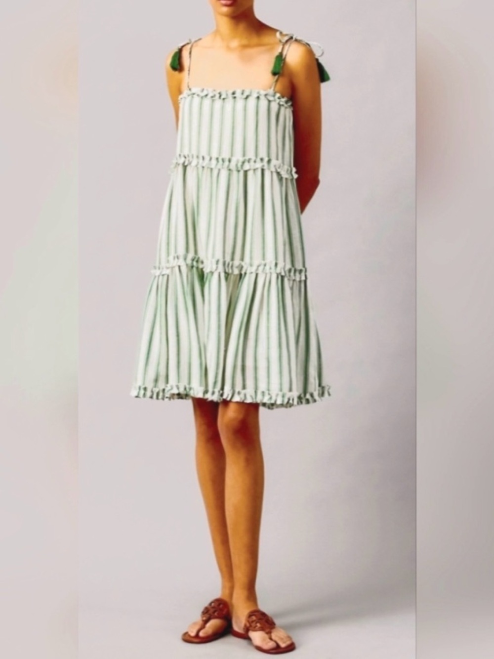 NWT Tory Burch Green & White Awning Striped Tiered Skirt | XL